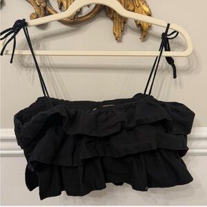 Amuse Society Black Layered Ruffle Tie-Strap Camisole Top